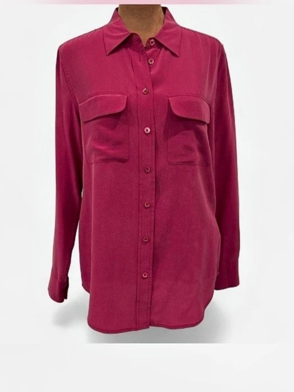 Equipment Femme Slim Signature 100% Silk Shirt Berry Pink XS $250